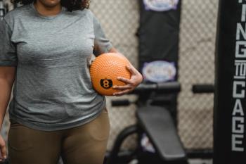 Obese person working out