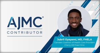Headshot of Jubril Oyeyemi, MD, FHELA, on AJMC branded contributor background