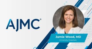Headshot of Jamie Wood, MD, on AJMC branded background