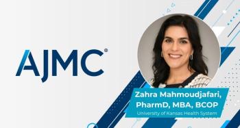 Headshot of Zahra Mahmoudjafari, PharmD, on AJMC branded background