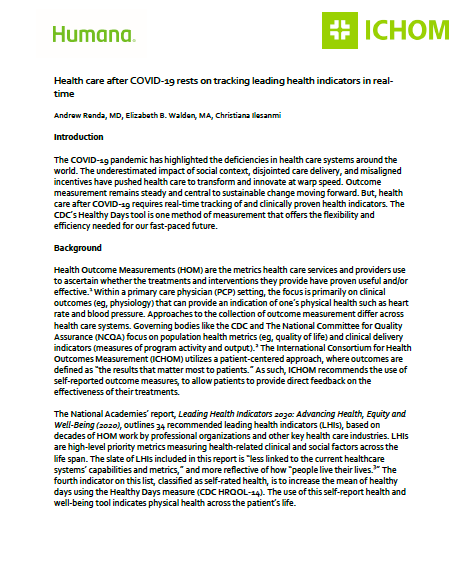 Health care after COVID-19 rests on tracking leading health indicators in real-time  