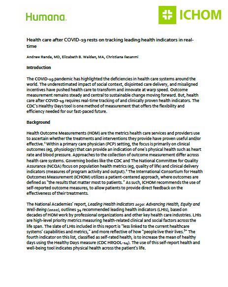 Health care after COVID-19 rests on tracking leading health indicators in real-time