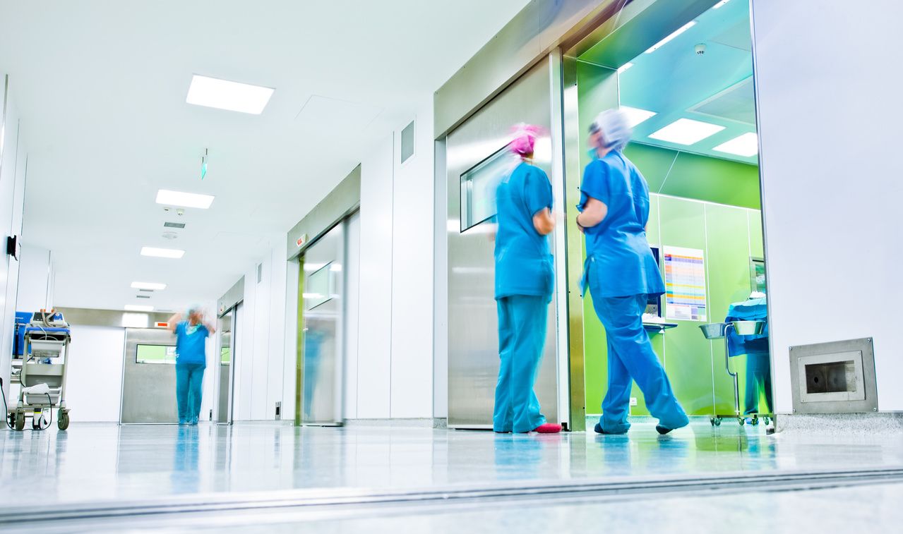 Doctors in hospital corridor