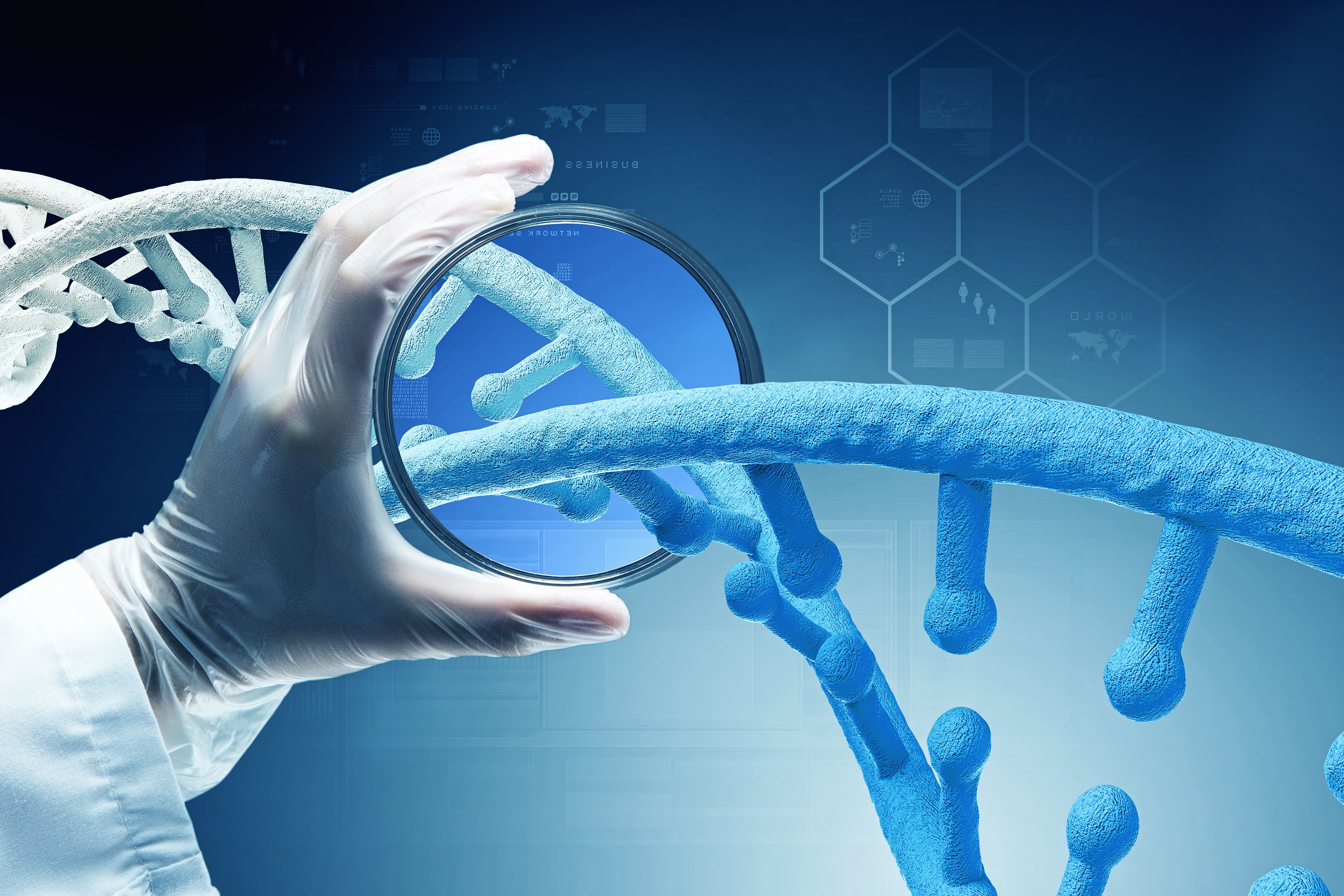 magnifying class being held over a portion of DNA