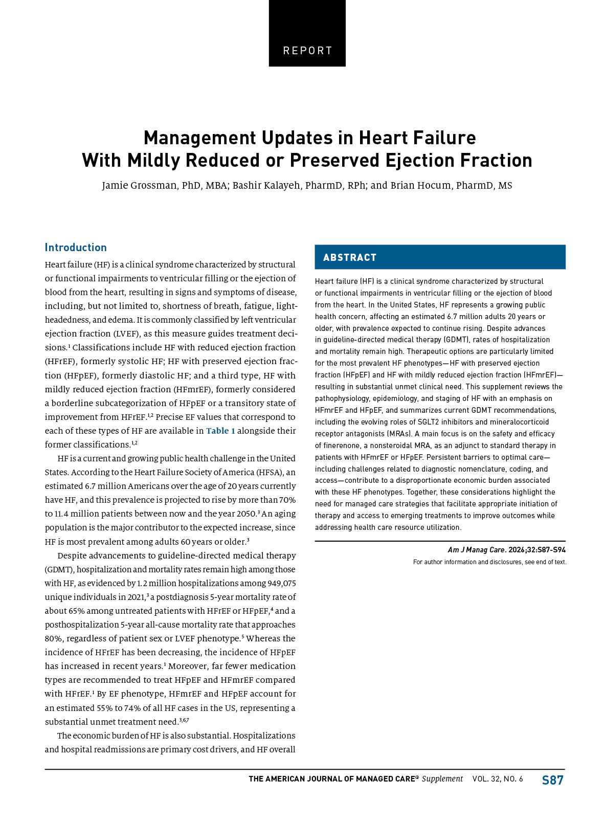 Management Updates in Heart Failure With Mildly Reduced or Preserved ...