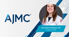 Headshot of Samantha Pettigrew, MD, on AJMC branded background