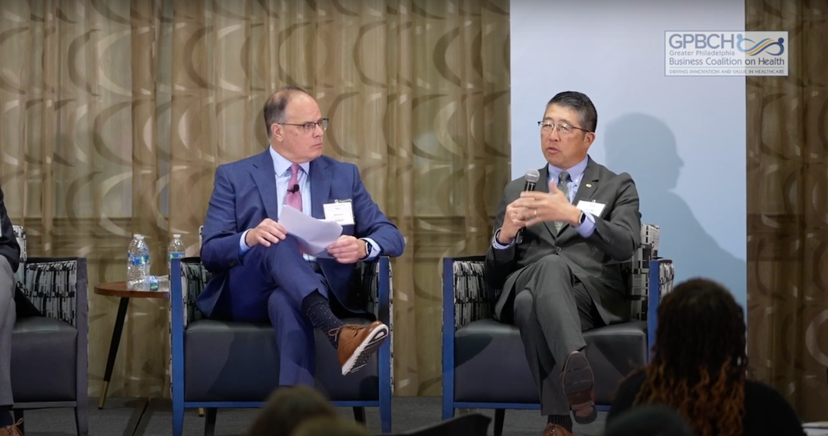 Michael Ungvary from Cigna (left) and Beebe Healthcare's David Tam, MD, MBA, FACHE, CPHE (right) speaking at the GPBCH annual conference.