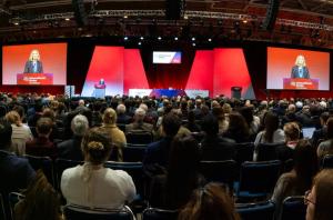 Stacey E. Rosen, MD, FAHA, volunteer president of the American Heart Association and executive director of the Katz Institute for Women’s Health and senior vice president of women’s health at Northwell Health in New York City speaks at Opening Main Event at ISC 2026 in New Orleans. | Image Credit: American Heart Association/Todd Buchanan 2026