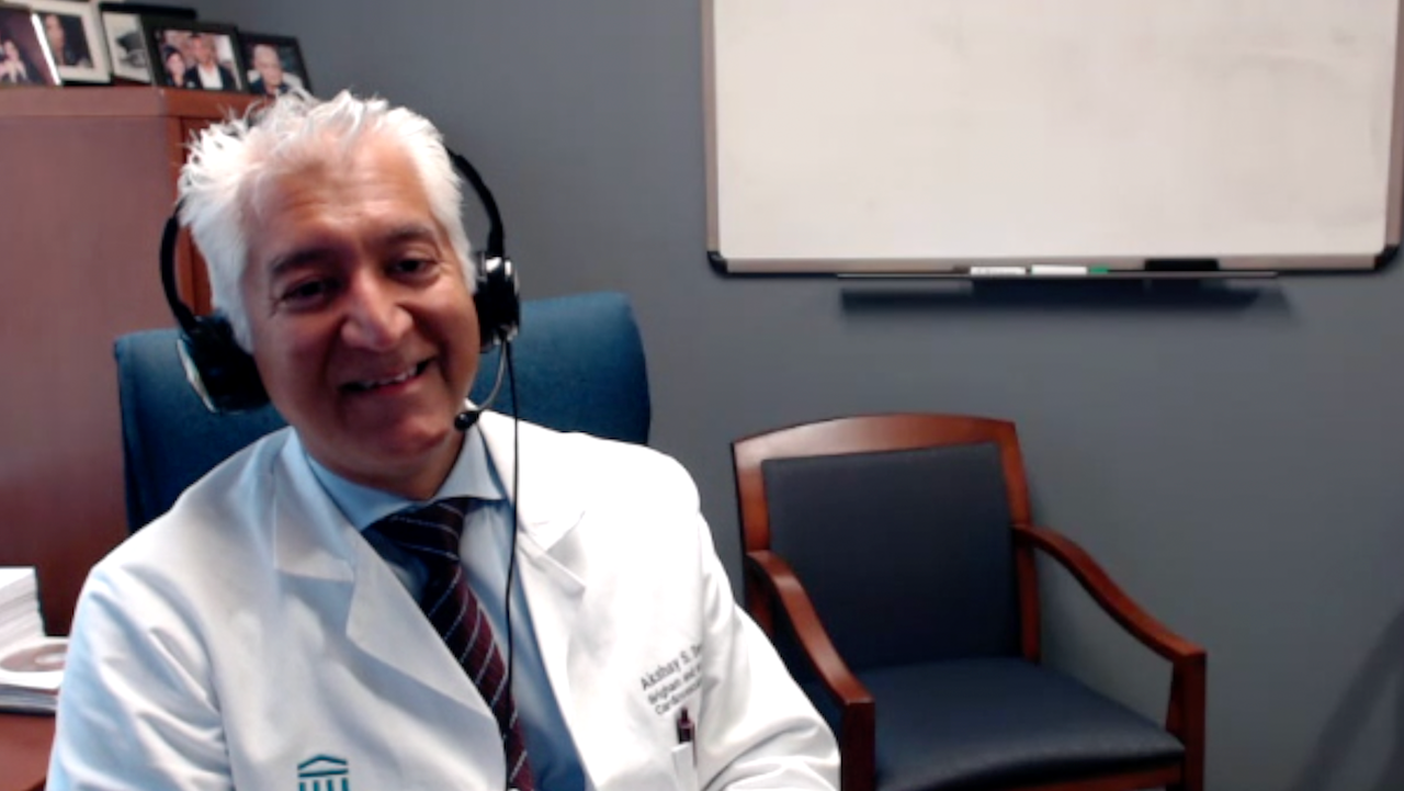 Screenshot of Akshay Desai, MD, of Brigham & Women’s Hospital, during a video interview