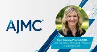 Headshot of Fran Gregory on AJMC branded background
