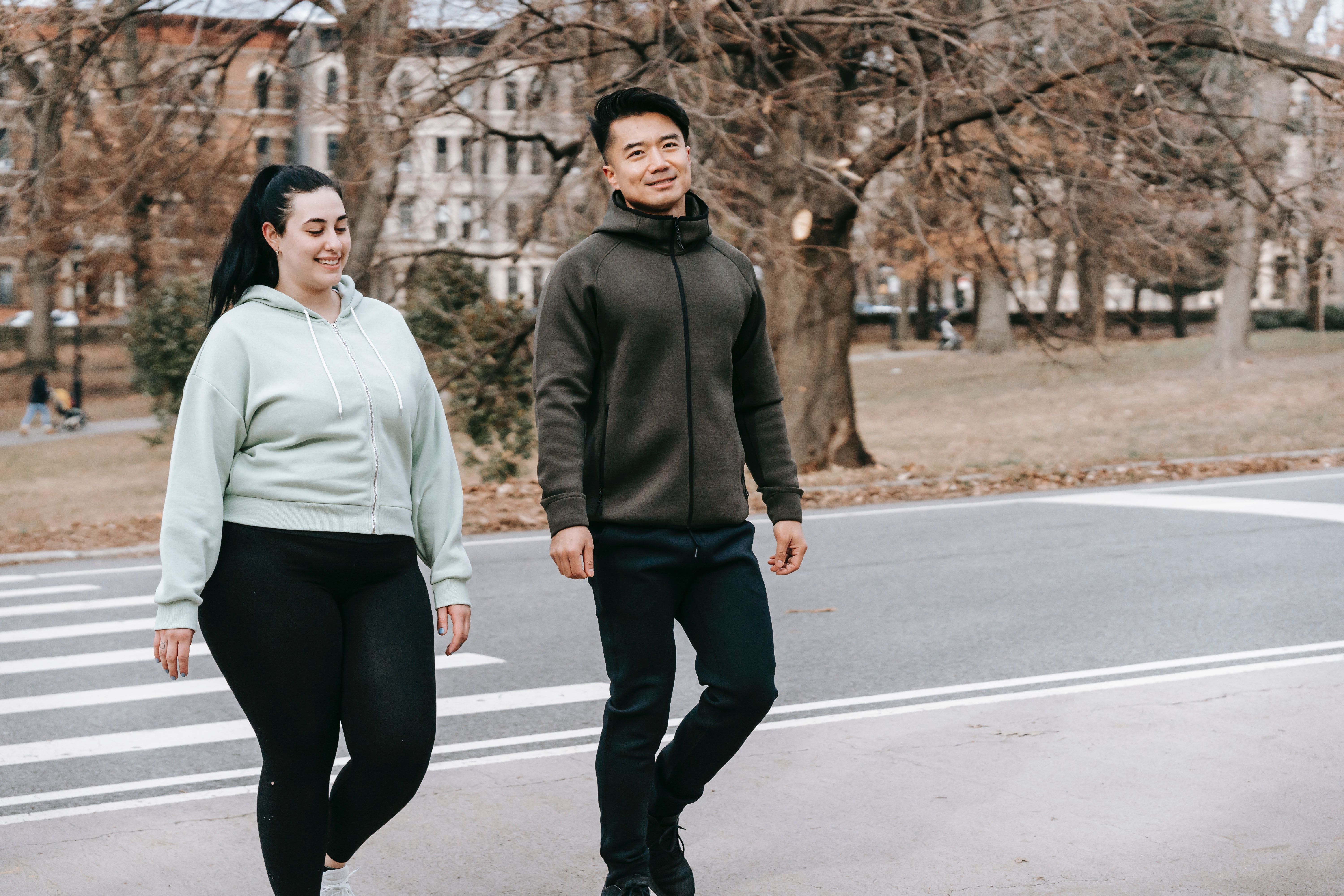 Overweight female out for walk with friend