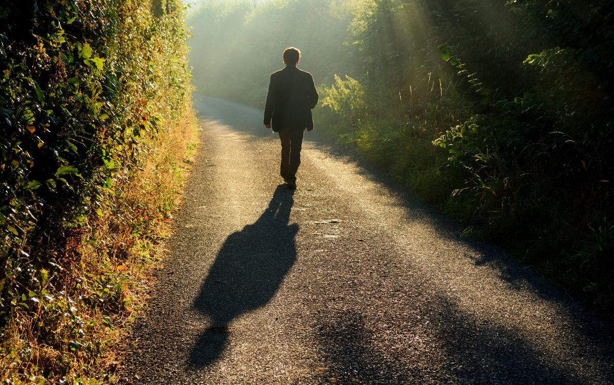 Person walking on a country road