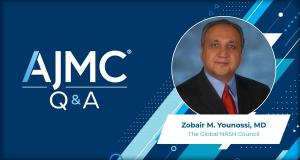 Headshot of Zobair Younossi, MD on an AJMC branded Q&A background