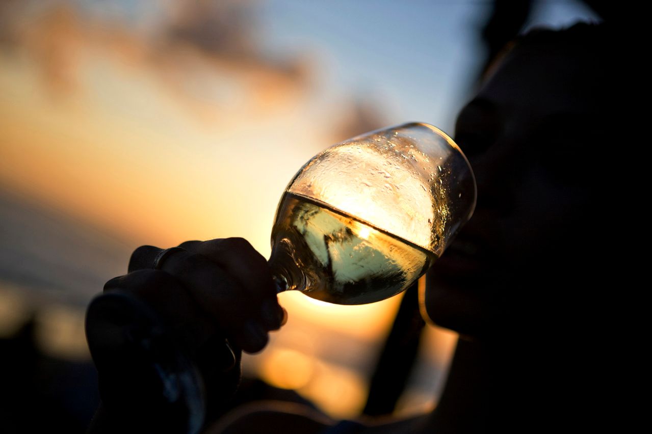 Silhouette of persons drinking wine