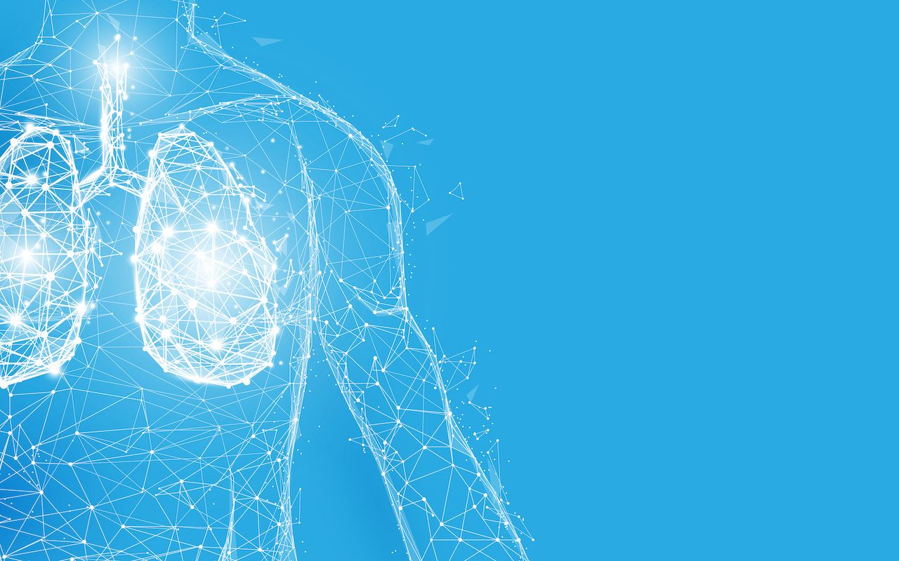 Human lungs anatomy form lines and triangles, point connecting network on blue background. Illustration vector: © pickup - stock.adobe.com