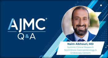 Headshot of Naim Alkhouri, MD on an AJMC Q&A branded background