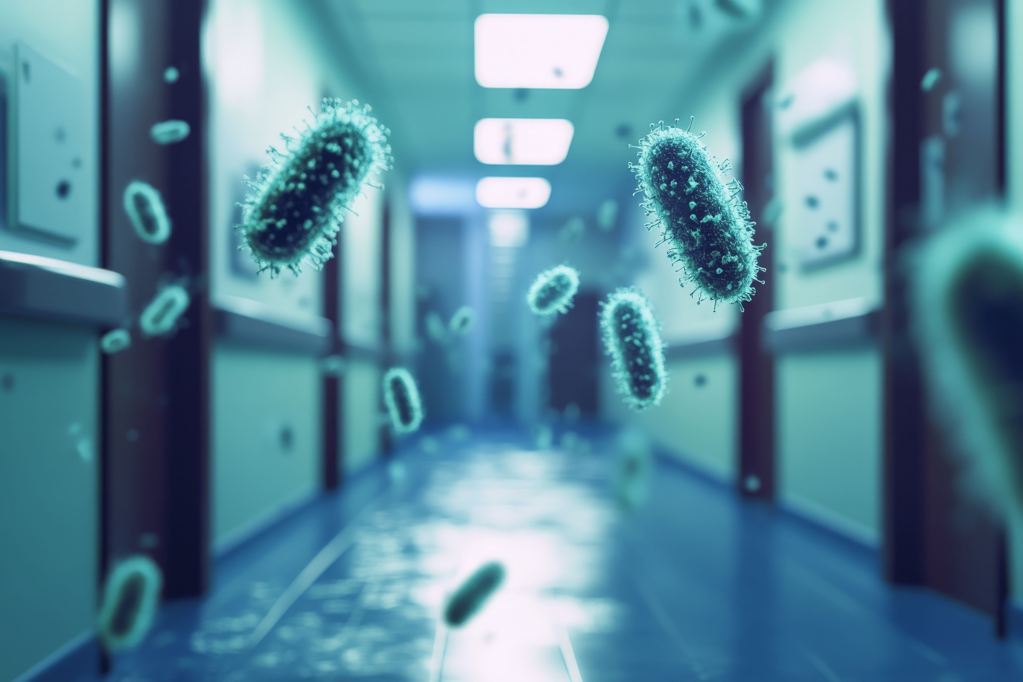 Infection risk concept; floating bacterial particles | image credit: ChaoticMind - stock.adobe.com