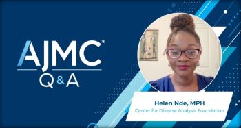 Helen Nde MPH on AJMC branded Q&A background