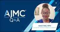 Helen Nde MPH on AJMC branded Q&A background