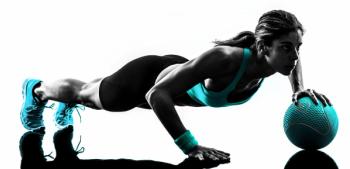 Women intensely exercising