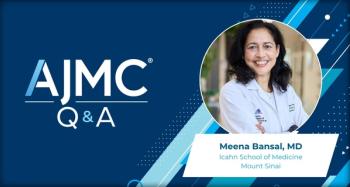 Headshot for Meena Bansal, MD, on AJMC branded background
