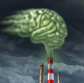 Air pollution being released in the shape of a brain.