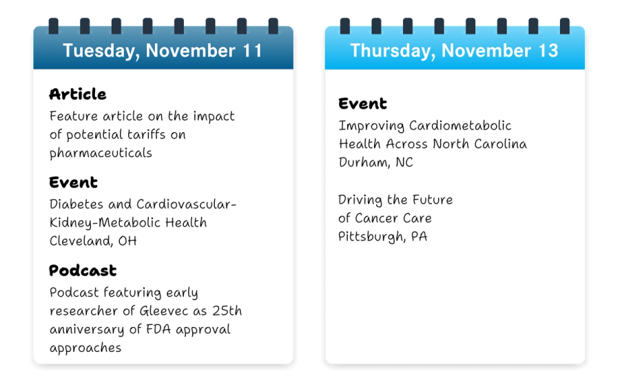 A list of upcoming articles on AJMC.com for the week of November 10, 2025.