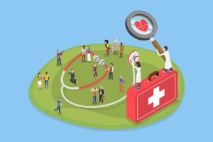 Artwork of a population with a doctor's bag and stethoscope to indicate community health and social determinants of health | Image credit: TarikVision - stock.adobe.com