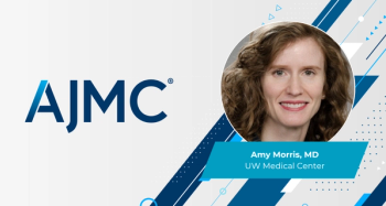 Headshot of Amy Morris, MD, on AJMC branded background