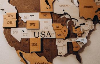 Made in the USA wood sign of US wood map with stars on weathered whitewash wood | Image Credit: Roman - stock.adobe.com.