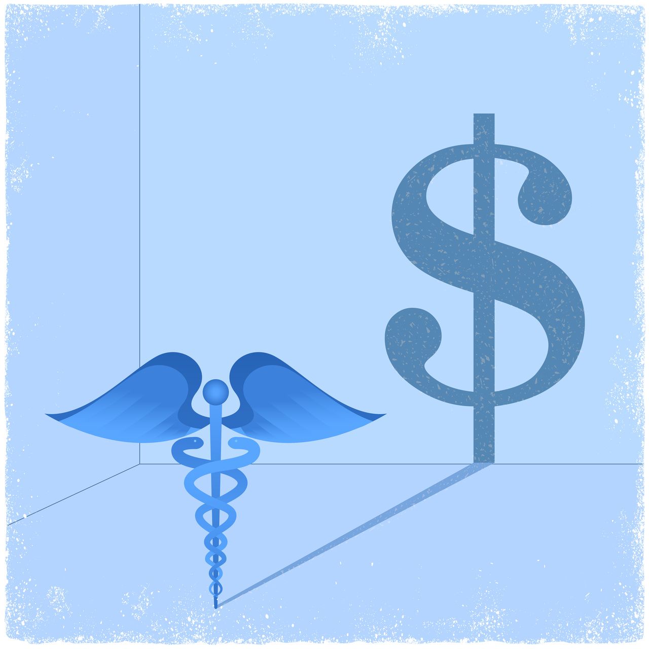 caduceus with money symbol shadow