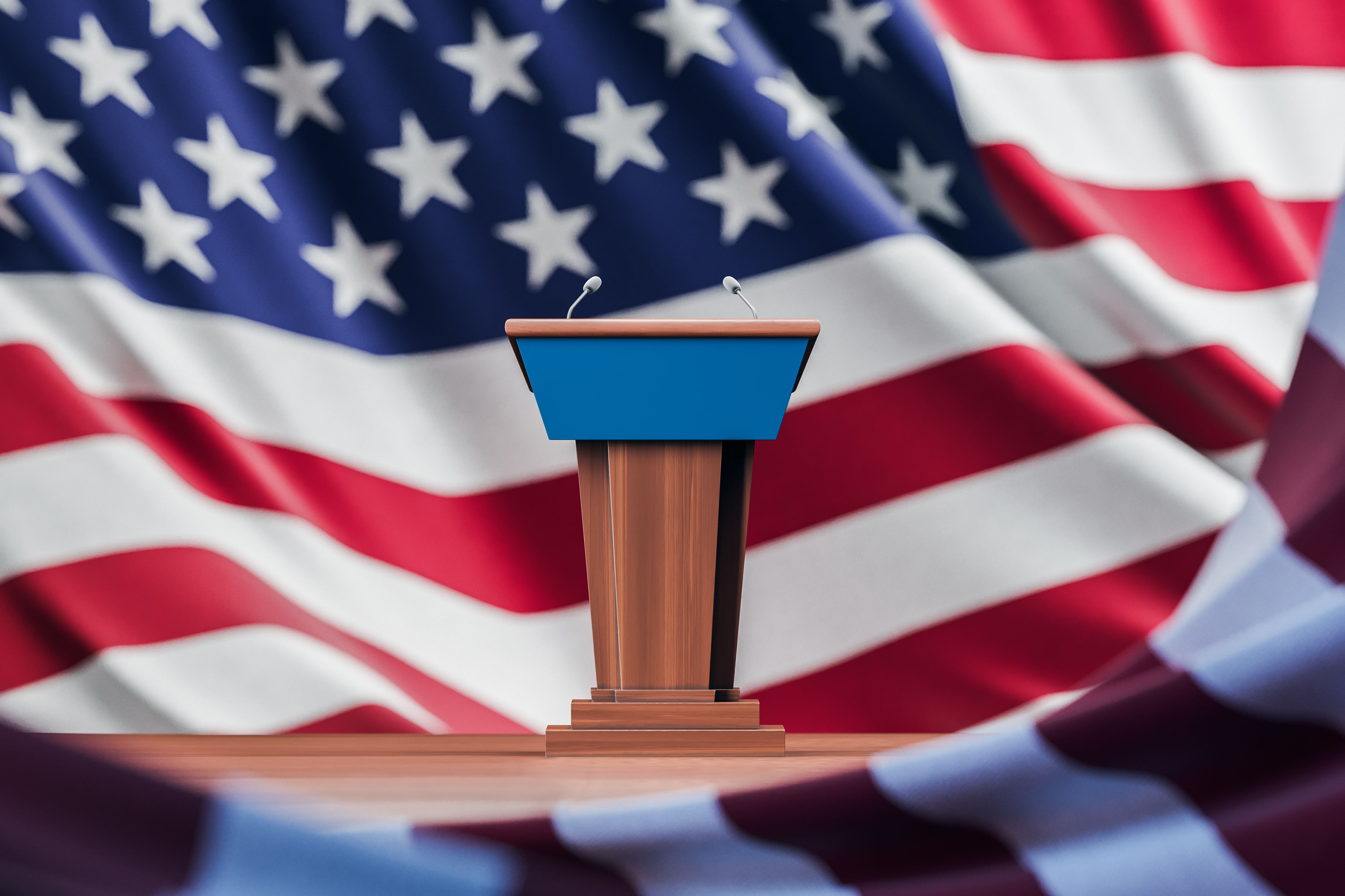 Election debate table over USA flag background - ImageFlow - stock.adobe.com