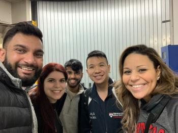 Some of the pharmacists aboard United Flight 1735, L to R: Rafay Ali, PharmD; Sylvia Narciso, PharmD; Anant Shah, pharmacy student; Andy Hui, PharmD; Mirna Hanna, PharmD