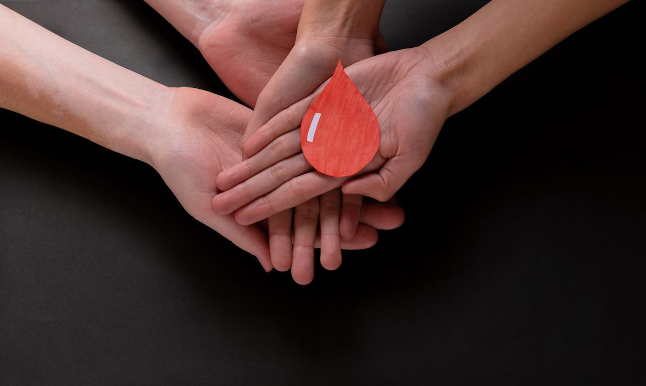 Hands holding a drop of blood, blood donation, blood transfusion, world blood donor day, world hemophilia day concept: © Rodrigo Rivas - stock.adobe.com