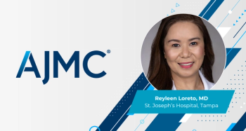 Headshot of Reyleen Loreto, MD, on AJMC branded background