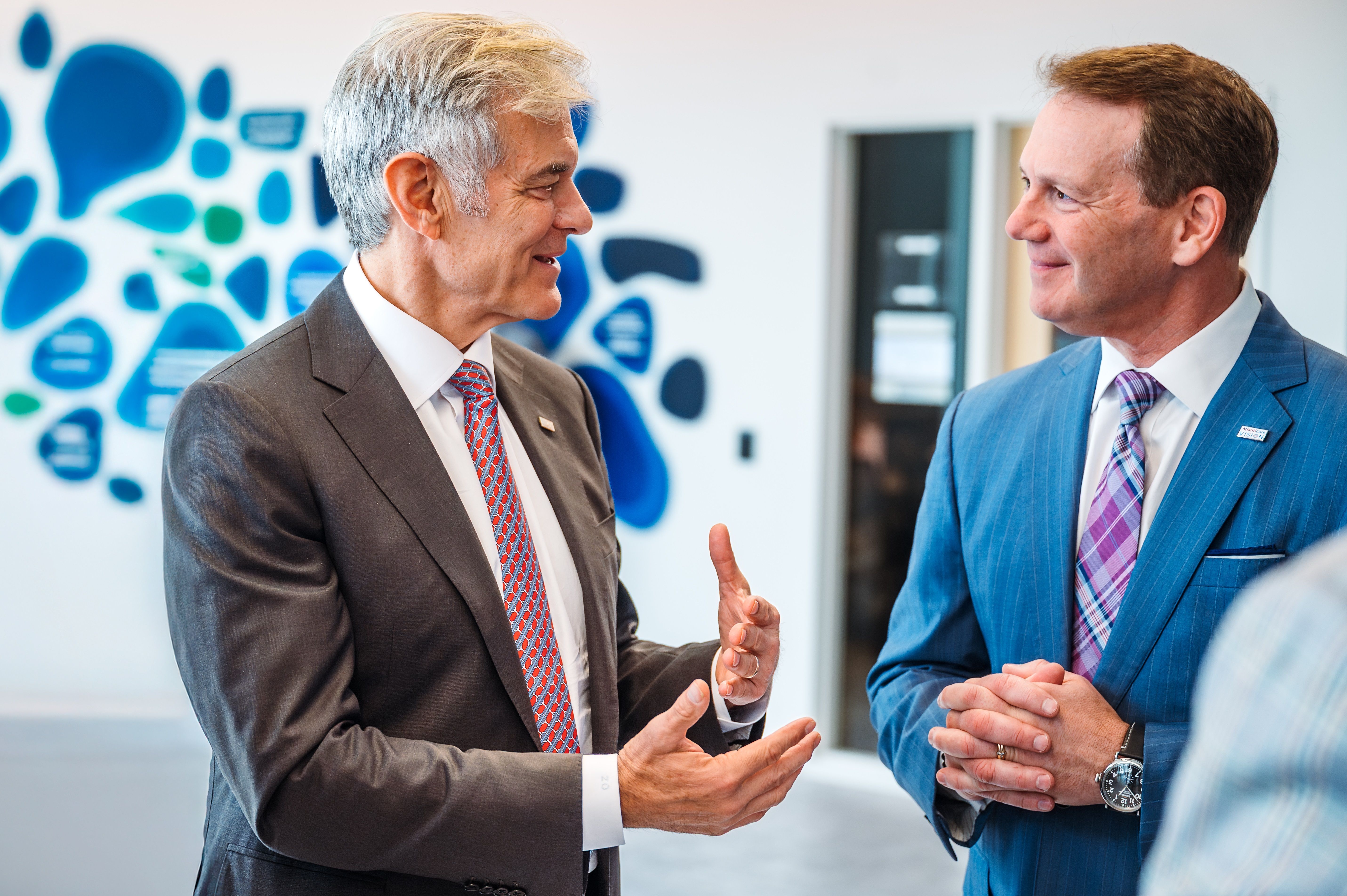 CMS Adminstrator Mehmet Oz, MD, MBA, speaks with AtlantiCare CEO Michael Charlton, MHL, during a visit to Atlantic City.