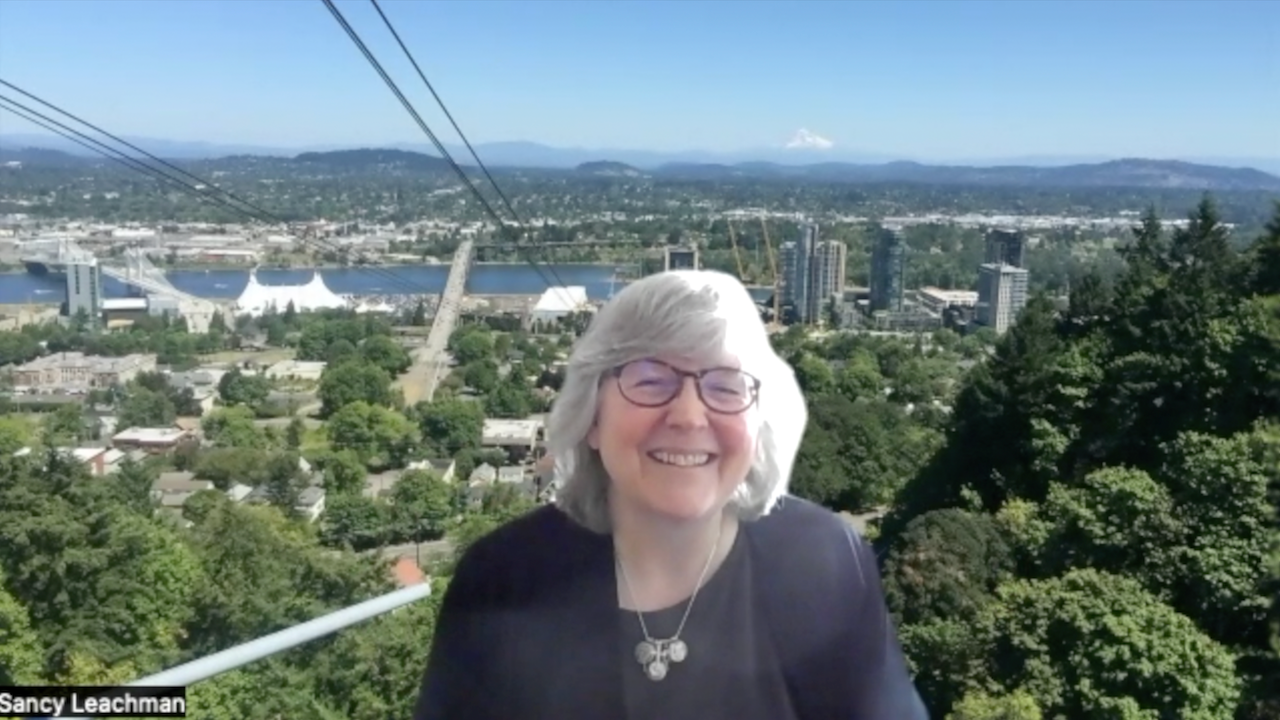 Screenshot of Sancy Leachman, MD, PhD, smiling