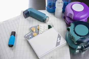 Asthma, allergy, illness relief concept, salbutamol inhalers and drugs - barmilini - stock.adobe.com
