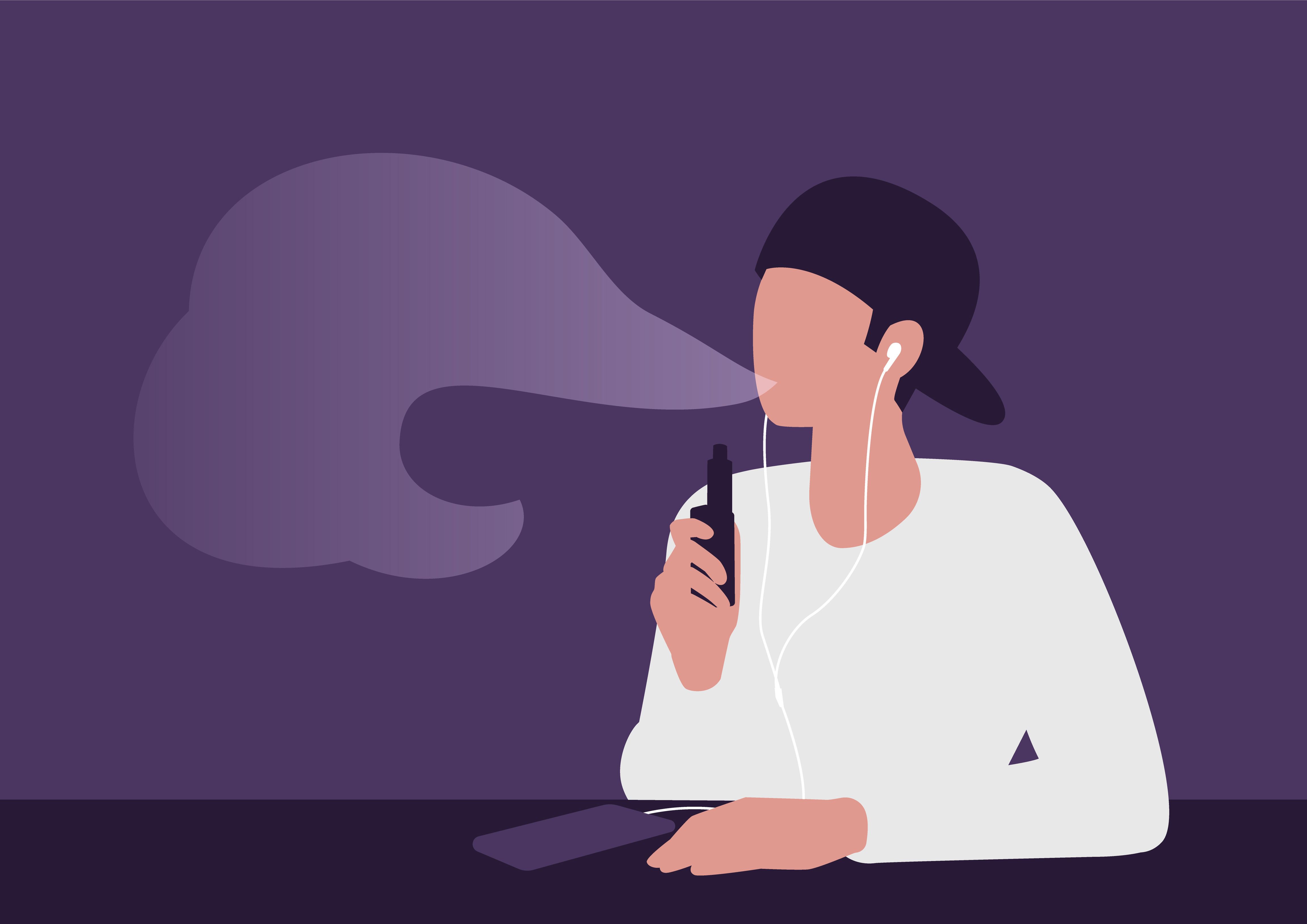 Modern boy in cap smoking vape. Trendy new vaping device, smoke e-liquid instead of nicotine cigarettes. Tobacco free e-juice | Image credit:  MaximB - stock.adobe.com