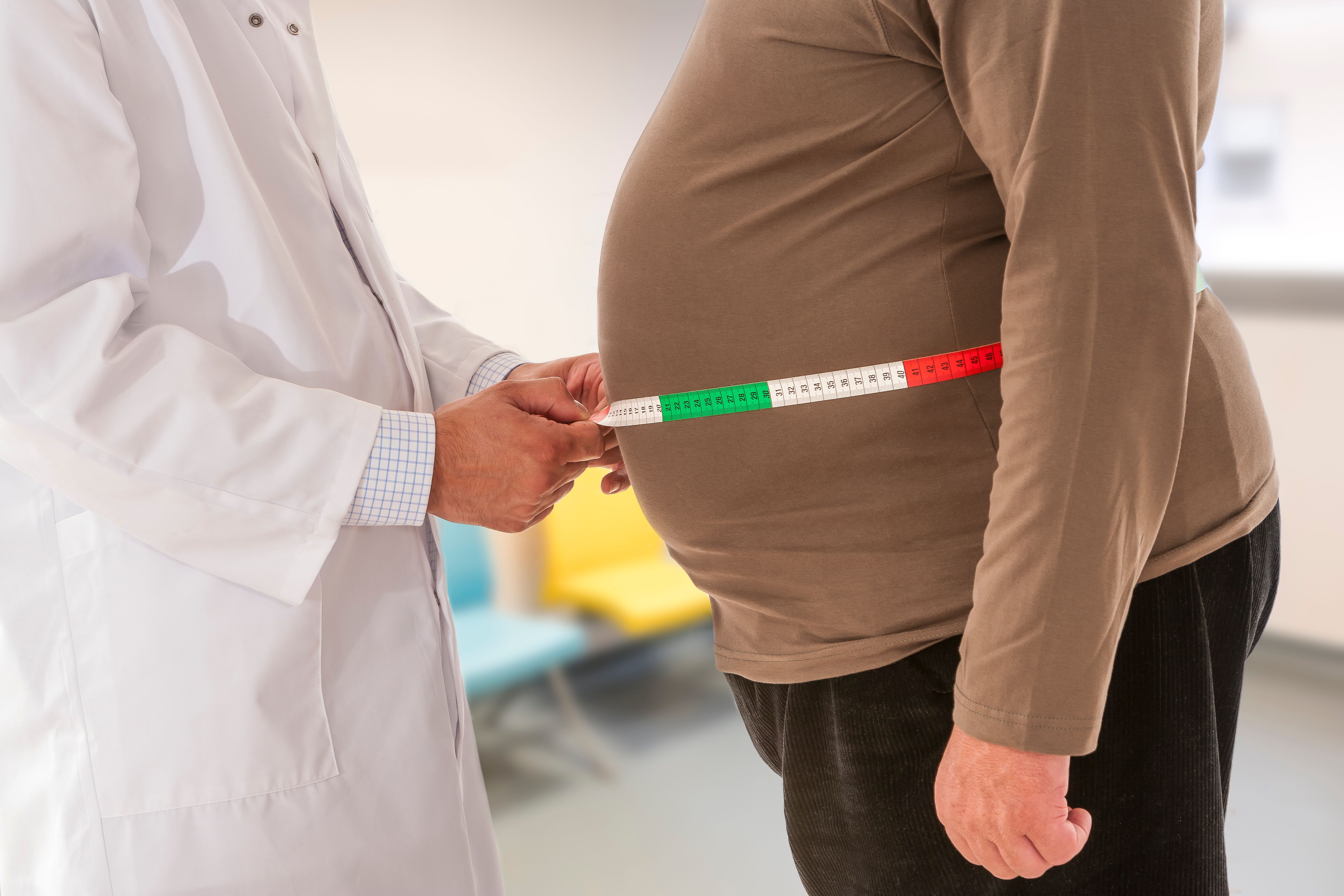 Doctor measuring obese man waist body fat. Obesity and weight loss: © JPC-PROD - stock.adobe.com