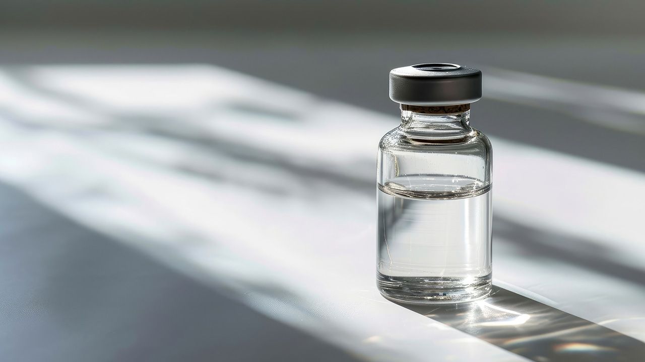 Transparent glass vial with clear liquid on a shadowed surface | Image credit: © Artyom - © Artyom - stock.adobe.com