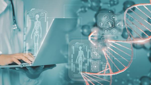 Digital healthcare innovation blends AI and genomics as a doctor uses a laptop displaying a smart DNA interface with virtual diagnostics, symbolizing precision medicine and bioinformatics analysis. | Image credit: © ART STOCK CREATIVE - © ART STOCK CREATIVE - stock.adobe.com