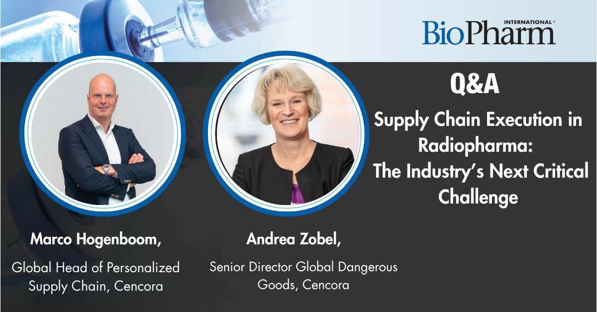 Andrea Zobel and Marco Hogenboom of Cencora speak during an interview about radiopharmaceutical logistics, regulatory complexity, and supply chain coordination for advanced cancer therapies.