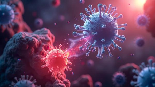 Illustration of immune cells interacting with cancer cells during an antitumor immune response. | Image Credit: © Funny - stock.adobe.com