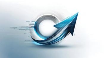 Abstract logo featuring a sleek, blue arrow curving around a circular element, suggesting growth and speed. Motion blur effect adds dynamism. | Image Credit: ©joeycheung – Stock.Adobe.com