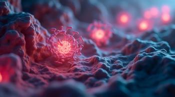 Glowing molecular structure on a textured cell surface, red and blue tones. | Image Credit: © Funny - stock.adobe.com