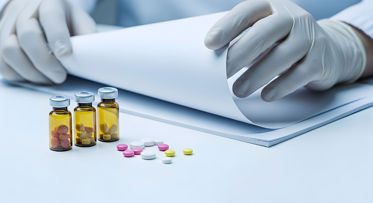 Scientist Examining Medical Documents Near Ampoules and Pills | Image Credit: ©PixelPulse-stock.adobe.com