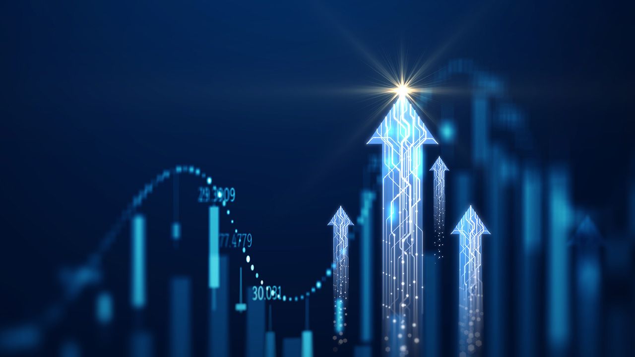 Futuristic digital growth concept with glowing arrows and financial graph, symbolizing innovation, technology, and business success. | Image credit: © your123 - © your123 - stock.adobe.com