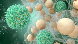 Multiple green T cells surrounded by tan-colored cells, depicting immune cell activity. | Image Credit: © k_e_n - stock.adobe.com