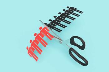Scissors cutting a paper craft of a row of human shaped outline on blue background. Illustration of the concept of layoff and downsizing of staff | Image Credit: © Dragon Claws - stock.adobe.com